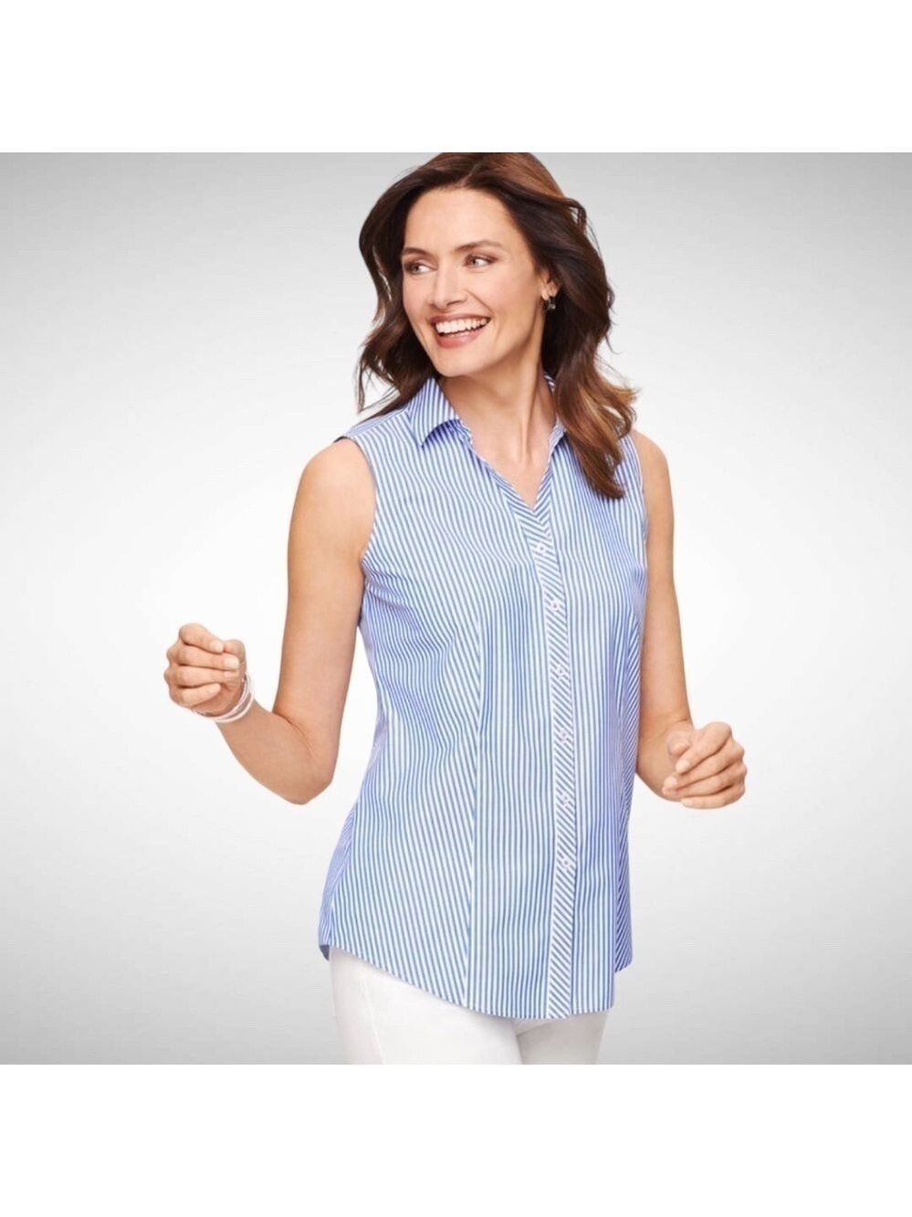 TALBOTS Cotton No Iron Sleeveless Button Front Perfect Shirt US Sz 16P NWOT